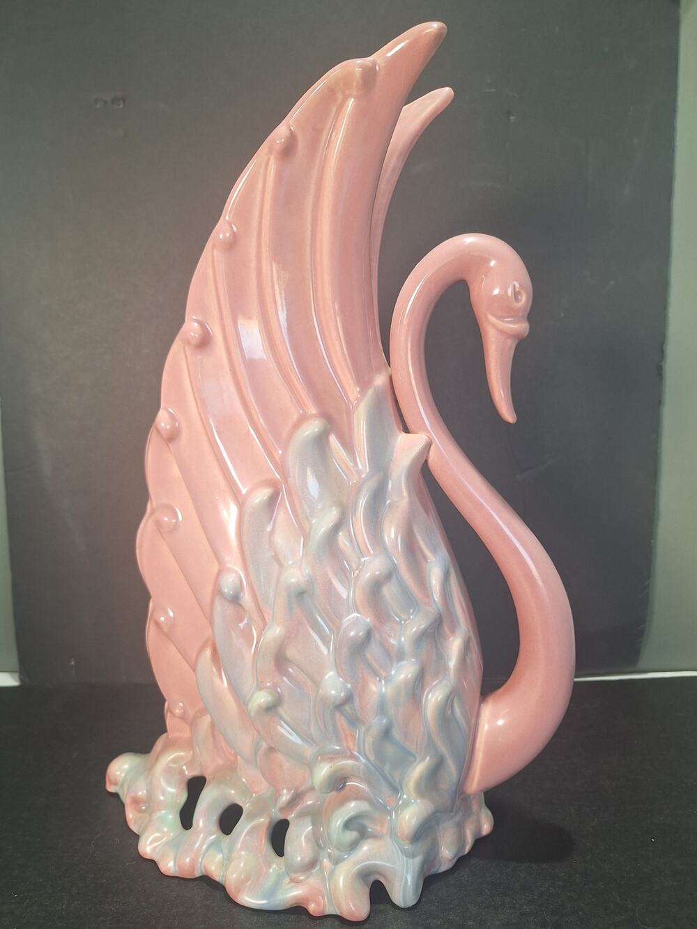 MidCentury Royal Haeger Swan Planter Mauve Agate Pink Blue Art Pottery USA 15.5"